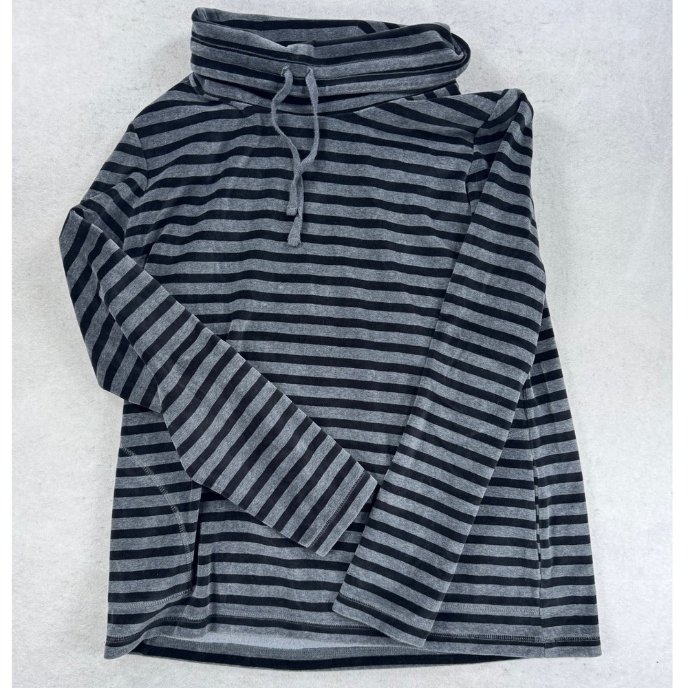 Talbots Womens Grey Black Striped Cowl Neck Drawstring Pocket Top Size M